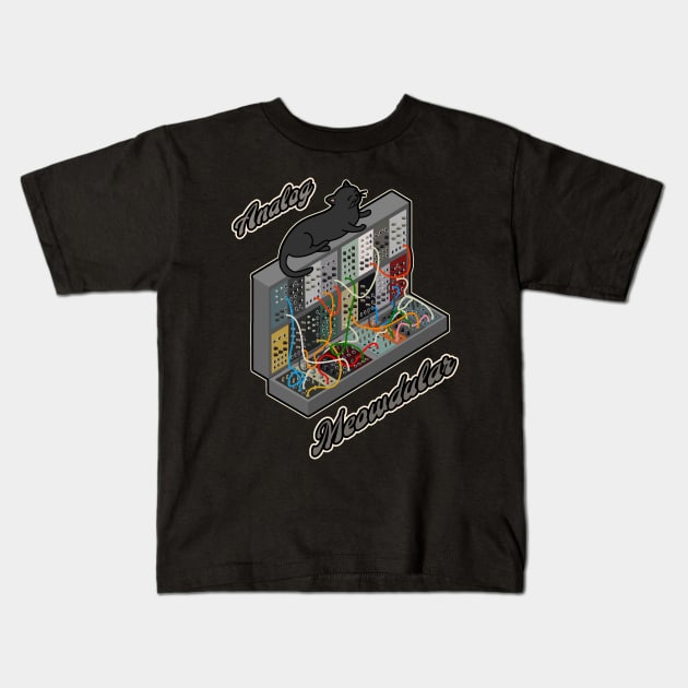 Cat on Modular Synth Funny synthesizer Kids T-Shirt by Mewzeek_T